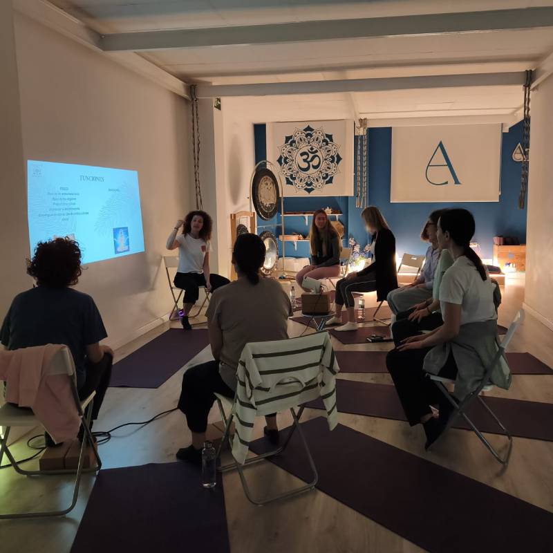 Diana Sanz impartiendo un taller teórico-práctico de suelo pélvico